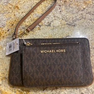 Brown Michael Kors Wristlet and Coin Pouch